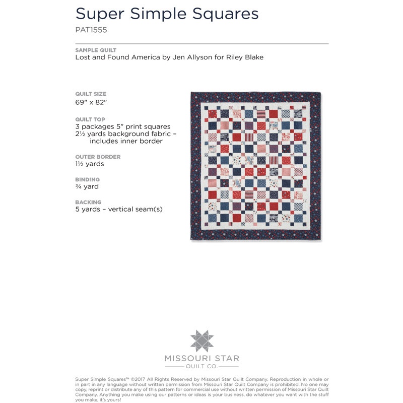 Super Simple Squares Quilt Pattern for 5" Squares Missouri Star Quilt Co New