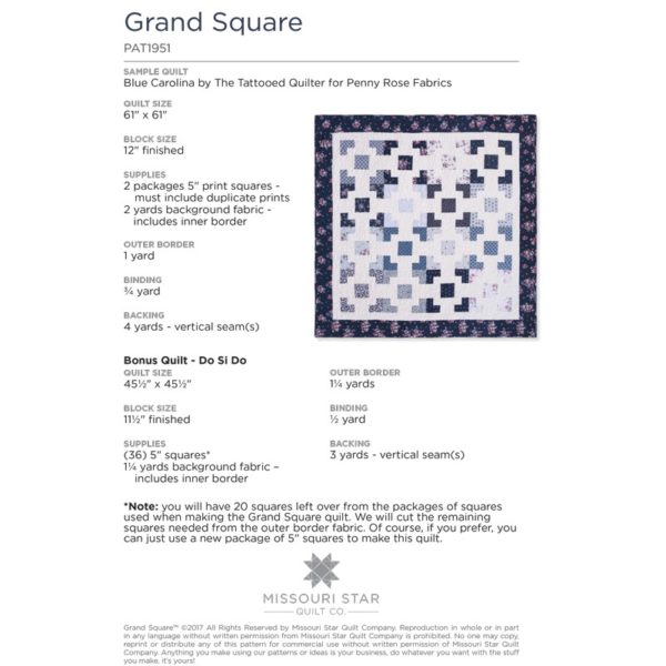 Grand Square Quilt Pattern by MSQC